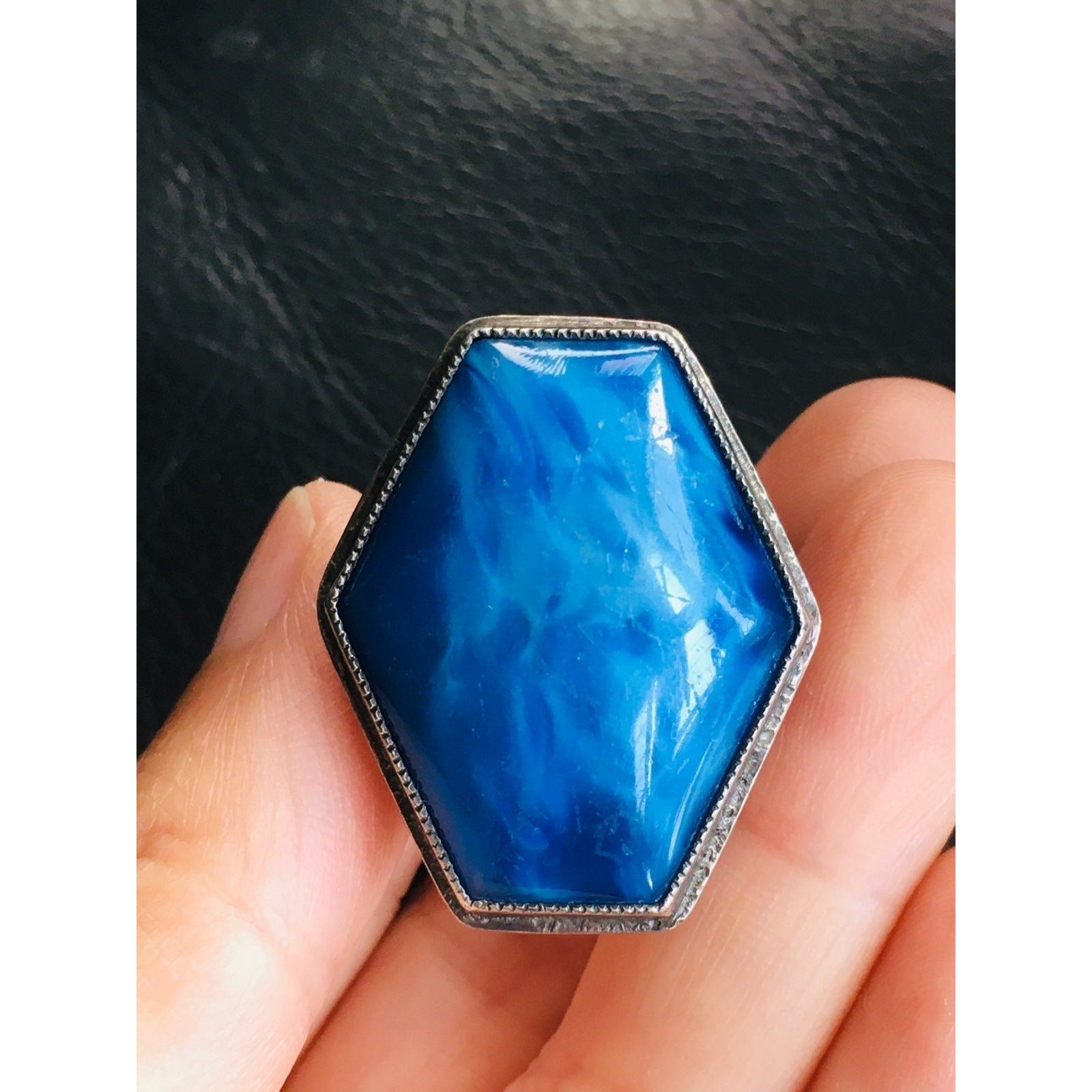 Vintage Sterling Silver Blue Coffin Ring